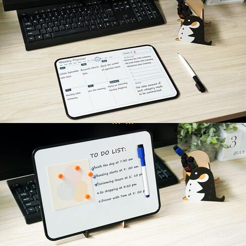 Premium Double-Sided Whiteboard - 11.8" x 8.3" Magnetic Dry Erase Board，Portable Weekly Calendar Whiteboard with Wooden Pen Holder Perfect for Office, Home, or School (Blue Frame) in Saudi Arabia