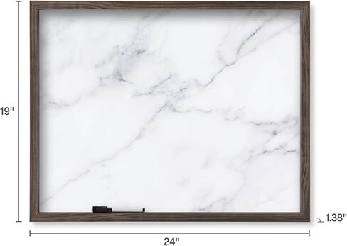 لوح أبيض رخامي من Mikasa Home Accents مع قلم مسح جاف للمكتب المنزلي، وغرفة النوم، والمطبخ، والفصل الدراسي، 21 × 17 بوصة، رخام أبيض بحدود بيضاء in Saudi Arabia