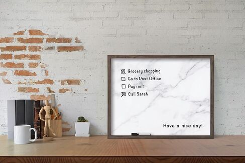 لوح أبيض رخامي من Mikasa Home Accents مع قلم مسح جاف للمكتب المنزلي، وغرفة النوم، والمطبخ، والفصل الدراسي، 21 × 17 بوصة، رخام أبيض بحدود بيضاء in Saudi Arabia