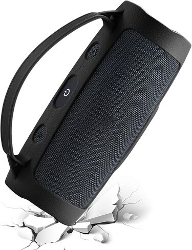 Silicone Case Cover Compatible with JBL Charge Essential 2 / Charge 4 Speaker, Travel Gel Soft Skin, Waterproof Rubber Carring Pouch Protective Sleeve with Strap (Black) in Saudi Arabia