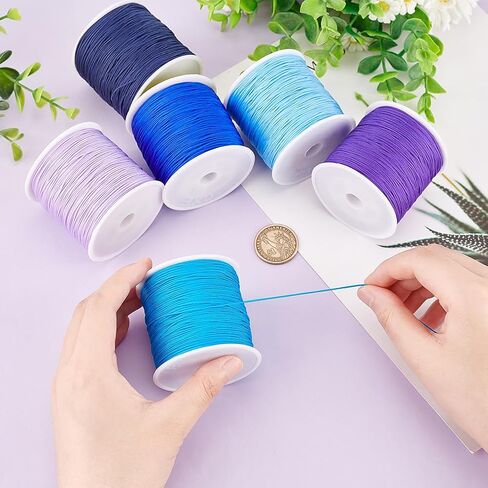 PH PandaHall Blue Nylon Thread 0.8mm Beading Cord Braided Nylon String Chinese Knotting Cord Macrame Thread for Friendship Bracelets Beach Surfer Crafting Christmas Tree Ornament, 196 Yard in Saudi Arabia