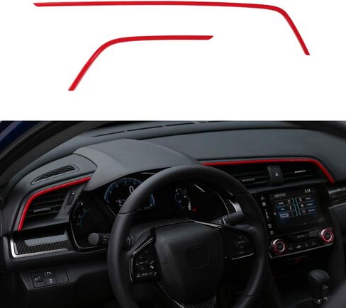 Thenice 10th Gen Civic 2pcs Center Consoles Stickers Air Vent Trims Dash Board Panel Strips Decals for Honda Civic Sedan Hatchback Coupe 2021 2020 2019 2018 2017 2016 -Red in Saudi Arabia
