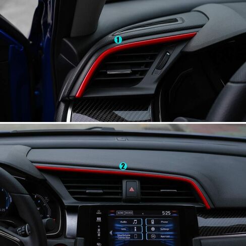 Thenice 10th Gen Civic 2pcs Center Consoles Stickers Air Vent Trims Dash Board Panel Strips Decals for Honda Civic Sedan Hatchback Coupe 2021 2020 2019 2018 2017 2016 -Red in Saudi Arabia