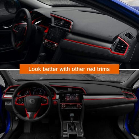 Thenice 10th Gen Civic 2pcs Center Consoles Stickers Air Vent Trims Dash Board Panel Strips Decals for Honda Civic Sedan Hatchback Coupe 2021 2020 2019 2018 2017 2016 -Red in Saudi Arabia