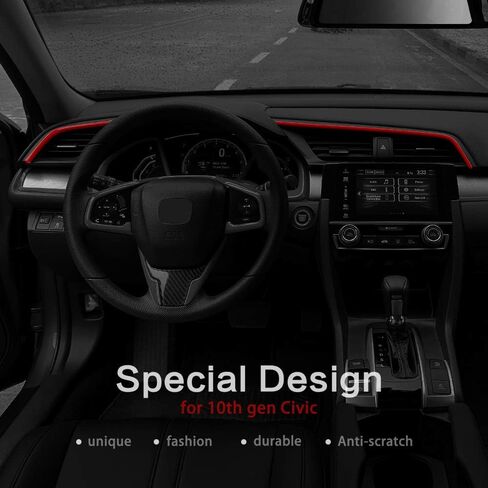 Thenice 10th Gen Civic 2pcs Center Consoles Stickers Air Vent Trims Dash Board Panel Strips Decals for Honda Civic Sedan Hatchback Coupe 2021 2020 2019 2018 2017 2016 -Red in Saudi Arabia
