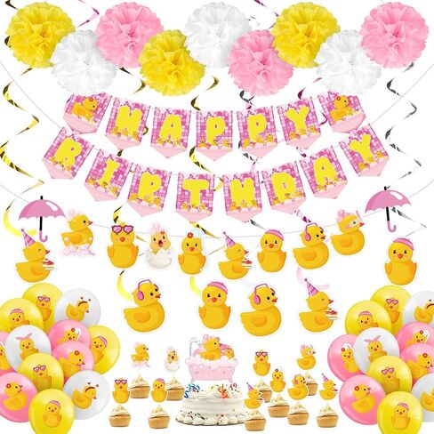 Outus 77 Pcs Bird Party Decorations Adult Bird HAPPY Birthday Party Decoration Include Banner Bird String Hanging Banner Pom Pom Flowers Hanging Swirls Latex Balloons Cupcake Topper in Saudi Arabia