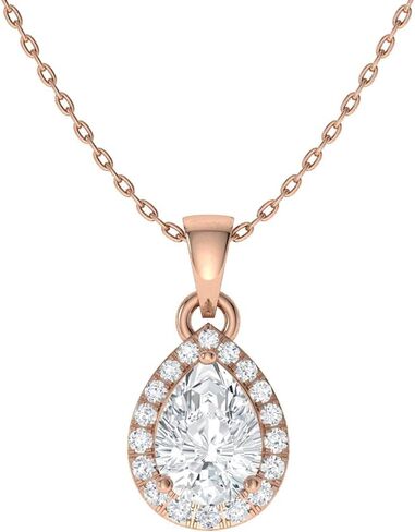 قلادة Diamondere الطبيعية والمعتمدة من الأحجار الكريمة والكمثرى وقلادة الماس الصغيرة من الذهب الخالص عيار 14 قيراط | قلادة 0.33 قيراط مع سلسلة 18 بوصة in Saudi Arabia