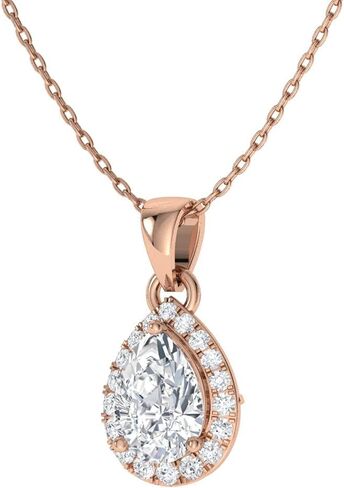 قلادة Diamondere الطبيعية والمعتمدة من الأحجار الكريمة والكمثرى وقلادة الماس الصغيرة من الذهب الخالص عيار 14 قيراط | قلادة 0.33 قيراط مع سلسلة 18 بوصة in Saudi Arabia