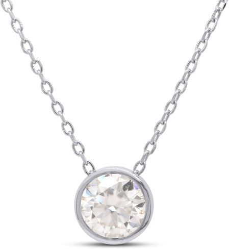 SAVEARTH DIAMONDS 1.00 قيراط 6.5 مم معمل دائري مكون من إطار ألماس مويسانيتي مجموعة قلادة سوليتير من الذهب عيار 14 قيراط على سلسلة من الفضة الإسترلينية 18 بوصة (وضوح VVS1)، هدية عيد الأم لها in Saudi Arabia