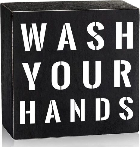 اغسل يديك بصندوق خشبي علامة فنية جدارية، لوحة ديكور حمام المزرعة المضحكة، ديكورات الرف للمطبخ والحمام 6 "x 6" in Kuwait