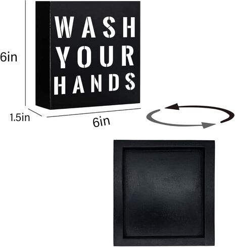 اغسل يديك بصندوق خشبي علامة فنية جدارية، لوحة ديكور حمام المزرعة المضحكة، ديكورات الرف للمطبخ والحمام 6 "x 6" in Kuwait