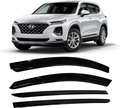 واقي المطر JSP لسيارة Hyundai Santa Fe 2019-2023، شريط عاكس للنافذة الجانبية خارج القناة، أكريليك دخاني داكن، شريط لاصق مثبت على الرياح/الشمس/المطر، مجموعة من 4 قطع in Saudi Arabia