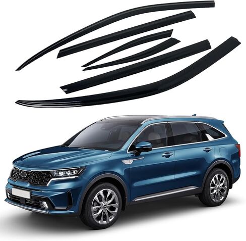 AUTOCLOVER Tape-On Rain Guards Window Visors 6 Pcs Set for Kia Sorento 2016 2017 2018 2019 2020 / Window Deflectors, Out-Channel Vent Shades (Chrome Line Black) in Kuwait