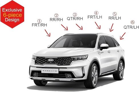 AUTOCLOVER Tape-On Rain Guards Window Visors 6 Pcs Set for Kia Sorento 2016 2017 2018 2019 2020 / Window Deflectors, Out-Channel Vent Shades (Chrome Line Black) in Kuwait