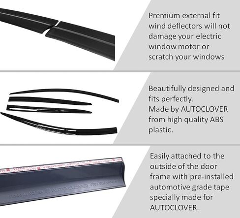 AUTOCLOVER Tape-On Rain Guards Window Visors 6 Pcs Set for Kia Sorento 2016 2017 2018 2019 2020 / Window Deflectors, Out-Channel Vent Shades (Chrome Line Black) in Kuwait