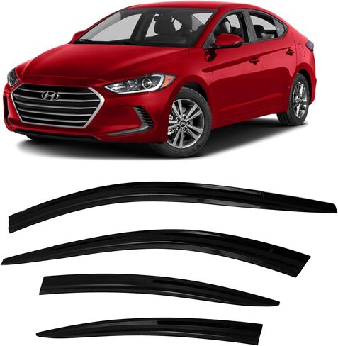 واقي المطر JSP لسيارة Hyundai Santa Fe 2019-2023، شريط عاكس للنافذة الجانبية خارج القناة، أكريليك دخاني داكن، شريط لاصق مثبت على الرياح/الشمس/المطر، مجموعة من 4 قطع in Kuwait