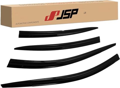 واقي المطر JSP لسيارة Hyundai Santa Fe 2019-2023، شريط عاكس للنافذة الجانبية خارج القناة، أكريليك دخاني داكن، شريط لاصق مثبت على الرياح/الشمس/المطر، مجموعة من 4 قطع in Kuwait