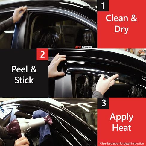 واقي المطر JSP لسيارة Hyundai Santa Fe 2019-2023، شريط عاكس للنافذة الجانبية خارج القناة، أكريليك دخاني داكن، شريط لاصق مثبت على الرياح/الشمس/المطر، مجموعة من 4 قطع in Kuwait