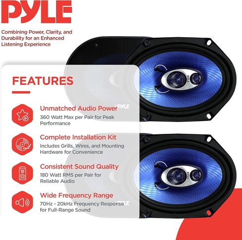 Pyle PL683BL 6x8 720 وات مكبرات صوت محورية للسيارة ثلاثية الاتجاهات - أزرق in Saudi Arabia