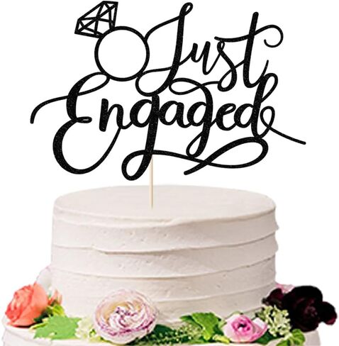Just Engaged Cake Topper for Engagement Party Decorations, Engaged Ring Sign,We're Engaged Cake Toppers (black) in Saudi Arabia