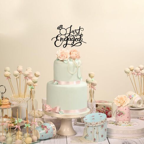 Just Engaged Cake Topper for Engagement Party Decorations, Engaged Ring Sign,We're Engaged Cake Toppers (black) in Saudi Arabia