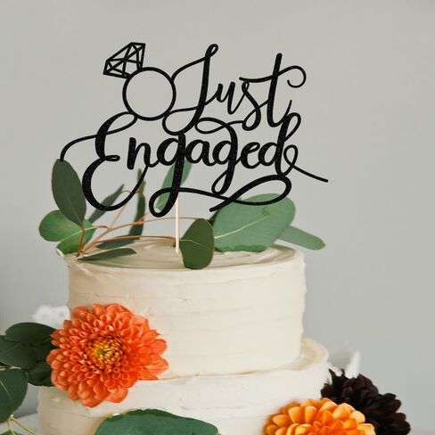 Just Engaged Cake Topper for Engagement Party Decorations, Engaged Ring Sign,We're Engaged Cake Toppers (black) in Saudi Arabia