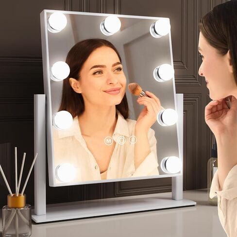 Hollywood Vanity Makeup Mirror with Lights - 9 LED Bulbs, Touch Control, 3 Colors Light, 360° Rotation, Light Up Vanity Mirror for Dressing Room & Bedroom in Saudi Arabia