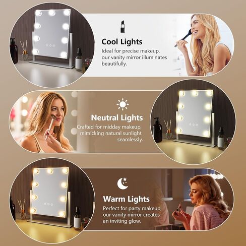 Hollywood Vanity Makeup Mirror with Lights - 9 LED Bulbs, Touch Control, 3 Colors Light, 360° Rotation, Light Up Vanity Mirror for Dressing Room & Bedroom in Saudi Arabia
