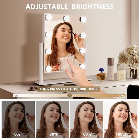 Hollywood Vanity Makeup Mirror with Lights - 9 LED Bulbs, Touch Control, 3 Colors Light, 360° Rotation, Light Up Vanity Mirror for Dressing Room & Bedroom in Saudi Arabia