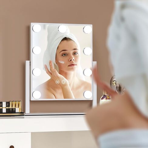 Hollywood Vanity Makeup Mirror with Lights - 9 LED Bulbs, Touch Control, 3 Colors Light, 360° Rotation, Light Up Vanity Mirror for Dressing Room & Bedroom in Saudi Arabia