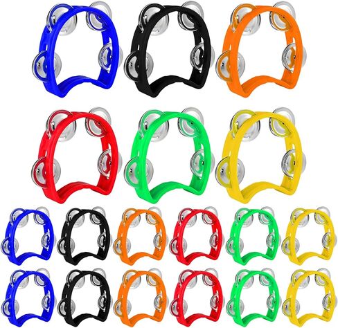 18 عبوة من الدف البلاستيكي مع 4 أجراس محمولة باليد، أداة إيقاع موسيقية ملونة للأطفال والبالغين والحفلات والأسرة وموردي الحفلات الموسيقية (6 ألوان، 4 بوصات) in Kuwait