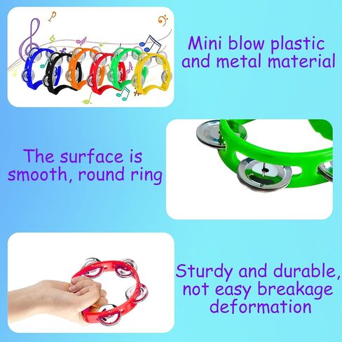 18 عبوة من الدف البلاستيكي مع 4 أجراس محمولة باليد، أداة إيقاع موسيقية ملونة للأطفال والبالغين والحفلات والأسرة وموردي الحفلات الموسيقية (6 ألوان، 4 بوصات) in Kuwait