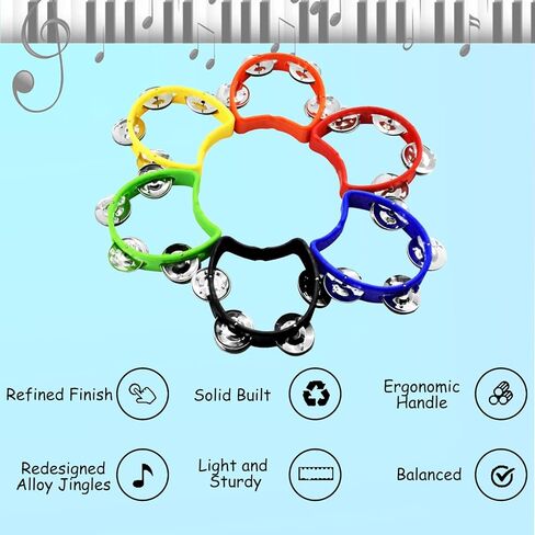 18 عبوة من الدف البلاستيكي مع 4 أجراس محمولة باليد، أداة إيقاع موسيقية ملونة للأطفال والبالغين والحفلات والأسرة وموردي الحفلات الموسيقية (6 ألوان، 4 بوصات) in Kuwait