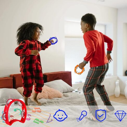 18 عبوة من الدف البلاستيكي مع 4 أجراس محمولة باليد، أداة إيقاع موسيقية ملونة للأطفال والبالغين والحفلات والأسرة وموردي الحفلات الموسيقية (6 ألوان، 4 بوصات) in Kuwait