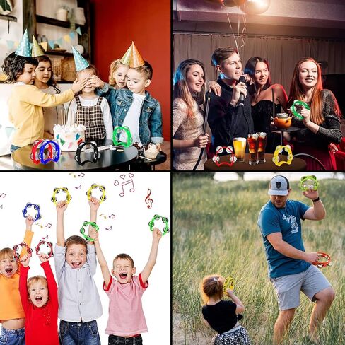 18 عبوة من الدف البلاستيكي مع 4 أجراس محمولة باليد، أداة إيقاع موسيقية ملونة للأطفال والبالغين والحفلات والأسرة وموردي الحفلات الموسيقية (6 ألوان، 4 بوصات) in Kuwait