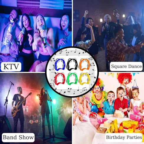 18 عبوة من الدف البلاستيكي مع 4 أجراس محمولة باليد، أداة إيقاع موسيقية ملونة للأطفال والبالغين والحفلات والأسرة وموردي الحفلات الموسيقية (6 ألوان، 4 بوصات) in Kuwait