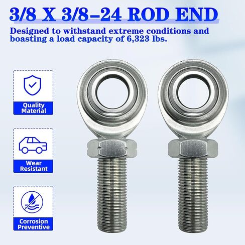 3/8 x 3/8-24 Heim Joints Rod End Kit,Male Economy Hand Rod End Bearing with Jam Nuts,Heim Joint CM6 LH and RH Rod End (2 Pcs) in Kuwait