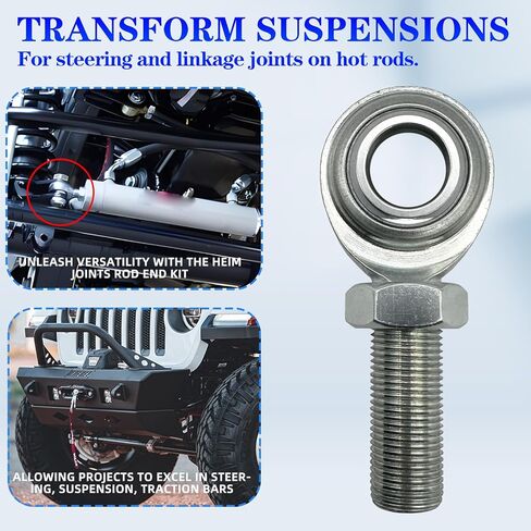 3/8 x 3/8-24 Heim Joints Rod End Kit,Male Economy Hand Rod End Bearing with Jam Nuts,Heim Joint CM6 LH and RH Rod End (2 Pcs) in Kuwait