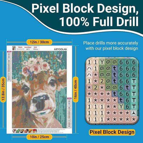 ARTOOLAB Cow Diamond Art Painting Kits for Adults, Diamond Art Kits for Adults & Beginners, Round Diamond Dots for Adults, DIY 5D Full Drill Diamond Art Painting for Wall Deco, 12x16 Inch in Saudi Arabia