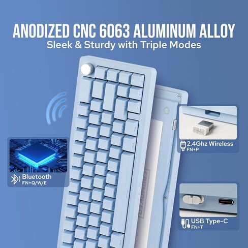 EPOMAKER Tide65 QMK/VIA Wireless Gaming Keyboard, 65% Aluminum Mechanical Keyboard, Programmable Creamy Keyboard, Bluetooth/2.4Ghz/USB-C, with FR4 Plate for Win/Mac (Black, Lemon Switch) in Saudi Arabia