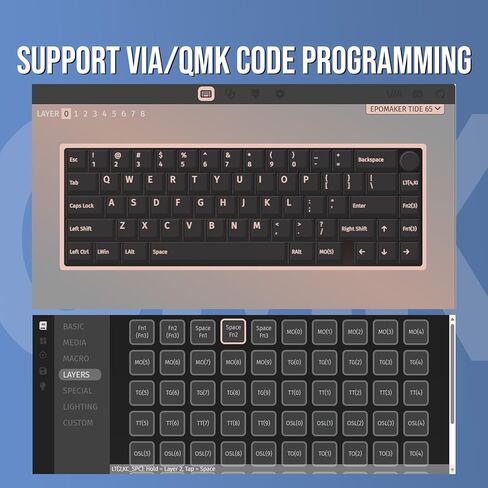 EPOMAKER Tide65 QMK/VIA Wireless Gaming Keyboard, 65% Aluminum Mechanical Keyboard, Programmable Creamy Keyboard, Bluetooth/2.4Ghz/USB-C, with FR4 Plate for Win/Mac (Black, Lemon Switch) in Saudi Arabia