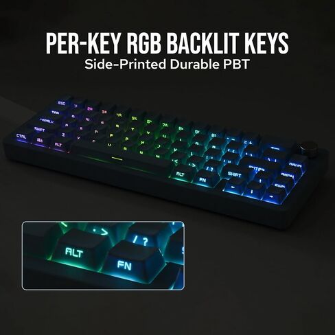 EPOMAKER Tide65 QMK/VIA Wireless Gaming Keyboard, 65% Aluminum Mechanical Keyboard, Programmable Creamy Keyboard, Bluetooth/2.4Ghz/USB-C, with FR4 Plate for Win/Mac (Black, Lemon Switch) in Saudi Arabia