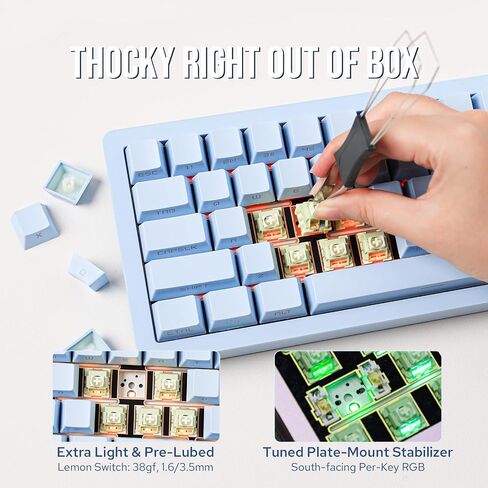 EPOMAKER Tide65 QMK/VIA Wireless Gaming Keyboard, 65% Aluminum Mechanical Keyboard, Programmable Creamy Keyboard, Bluetooth/2.4Ghz/USB-C, with FR4 Plate for Win/Mac (Black, Lemon Switch) in Saudi Arabia
