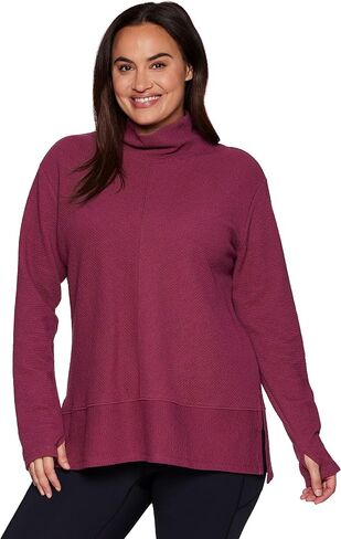 RBX Active Women's Plus Size Ultra Soft Quilted Cowl Neck Pullover Sweater, Lightweight Mock Tunic Sweatshirt with Thumbholes in Saudi Arabia