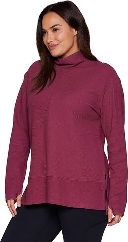 RBX Active Women's Plus Size Ultra Soft Quilted Cowl Neck Pullover Sweater, Lightweight Mock Tunic Sweatshirt with Thumbholes in Saudi Arabia