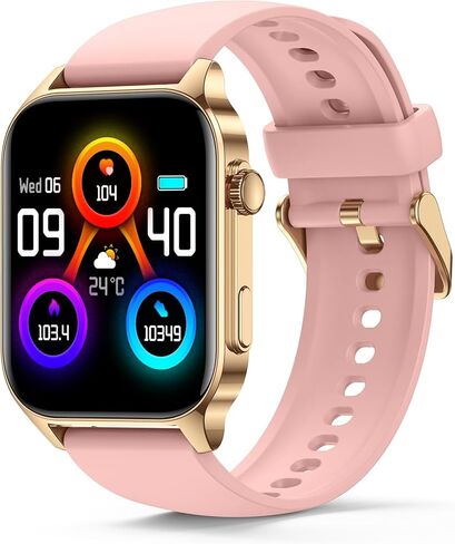 ساعة ذكية، مراقب أكسجين الدم الحقيقي بالأشعة تحت الحمراء، ساعة ذكية عالية الدقة 1.91 بوصة للنساء مع معدل ضربات القلب وضغط الدم ومراقبة النوم، ومتتبع اللياقة البدنية المقاوم للماء IP68 متوافق مع Android iOS iPhone وردي in Kuwait