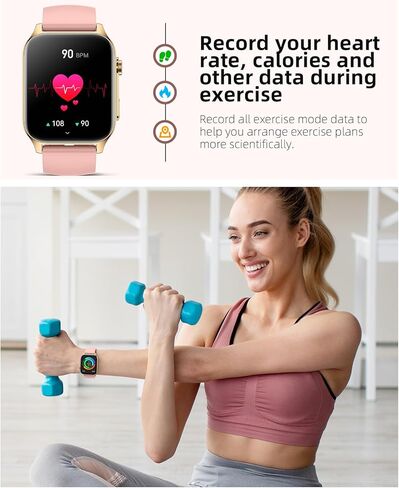 ساعة ذكية، مراقب أكسجين الدم الحقيقي بالأشعة تحت الحمراء، ساعة ذكية عالية الدقة 1.91 بوصة للنساء مع معدل ضربات القلب وضغط الدم ومراقبة النوم، ومتتبع اللياقة البدنية المقاوم للماء IP68 متوافق مع Android iOS iPhone وردي in Kuwait