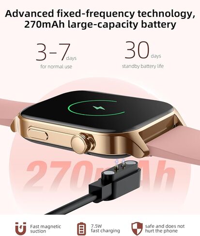 ساعة ذكية، مراقب أكسجين الدم الحقيقي بالأشعة تحت الحمراء، ساعة ذكية عالية الدقة 1.91 بوصة للنساء مع معدل ضربات القلب وضغط الدم ومراقبة النوم، ومتتبع اللياقة البدنية المقاوم للماء IP68 متوافق مع Android iOS iPhone وردي in Kuwait