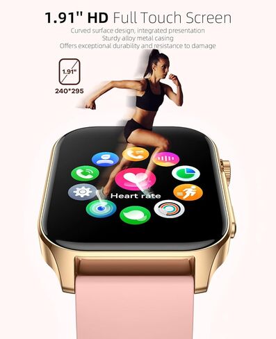 ساعة ذكية، مراقب أكسجين الدم الحقيقي بالأشعة تحت الحمراء، ساعة ذكية عالية الدقة 1.91 بوصة للنساء مع معدل ضربات القلب وضغط الدم ومراقبة النوم، ومتتبع اللياقة البدنية المقاوم للماء IP68 متوافق مع Android iOS iPhone وردي in Kuwait