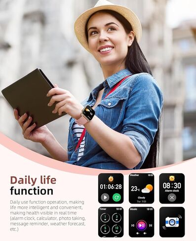 ساعة ذكية، مراقب أكسجين الدم الحقيقي بالأشعة تحت الحمراء، ساعة ذكية عالية الدقة 1.91 بوصة للنساء مع معدل ضربات القلب وضغط الدم ومراقبة النوم، ومتتبع اللياقة البدنية المقاوم للماء IP68 متوافق مع Android iOS iPhone وردي in Kuwait